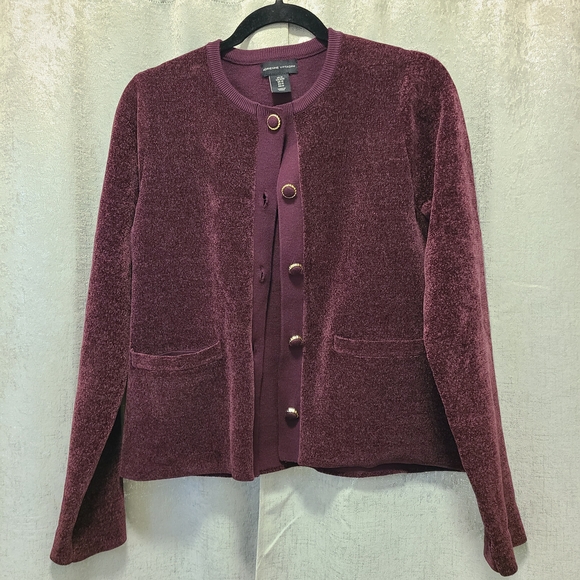 Adrienne Vittadini Burgundy Cardigan Jacket M Soft Classy Preppy - Picture 1 of 13